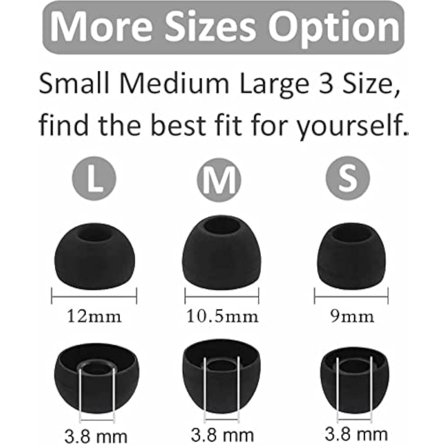 6-Pair Silicone Replacement Ear Tips for Beats Studio Buds S/M/L Black