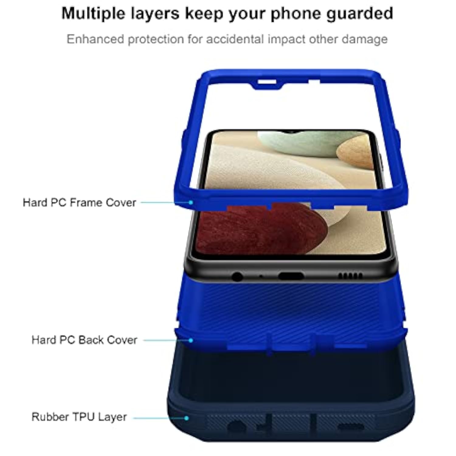 Samsung Galaxy A12 Rugged Dual Layer Shockproof Case Blue