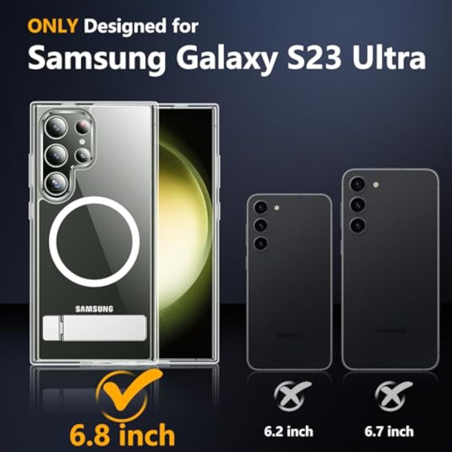 Magnetic For Samsung Galaxy S23 Ultra Case, [3 Stand Ways][ Grade Drop Protection] With Invisible Stand Shockproof Slim Case For Samsung S23 Ultra 6.8", Clear