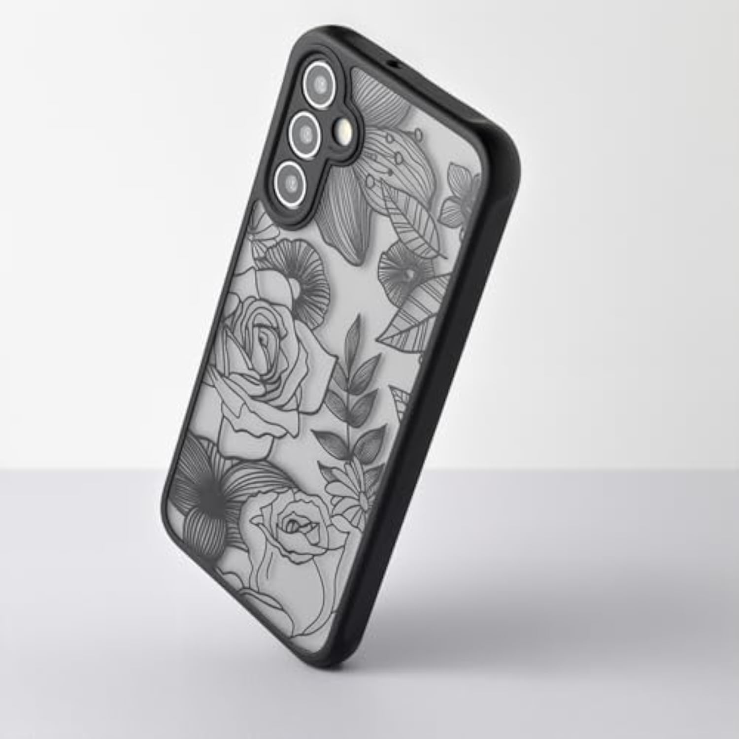 Cute Phone Case Compatible with Samsung Galaxy A16 5G, Aesthetic Black Line Art Floral Rose Pattern Print, Hard PC Heavy Duty Protection Cases Cover for Girls Women