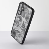 Cute Phone Case Compatible with Samsung Galaxy A16 5G, Aesthetic Black Line Art Floral Rose Pattern Print, Hard PC Heavy Duty Protection Cases Cover for Girls Women