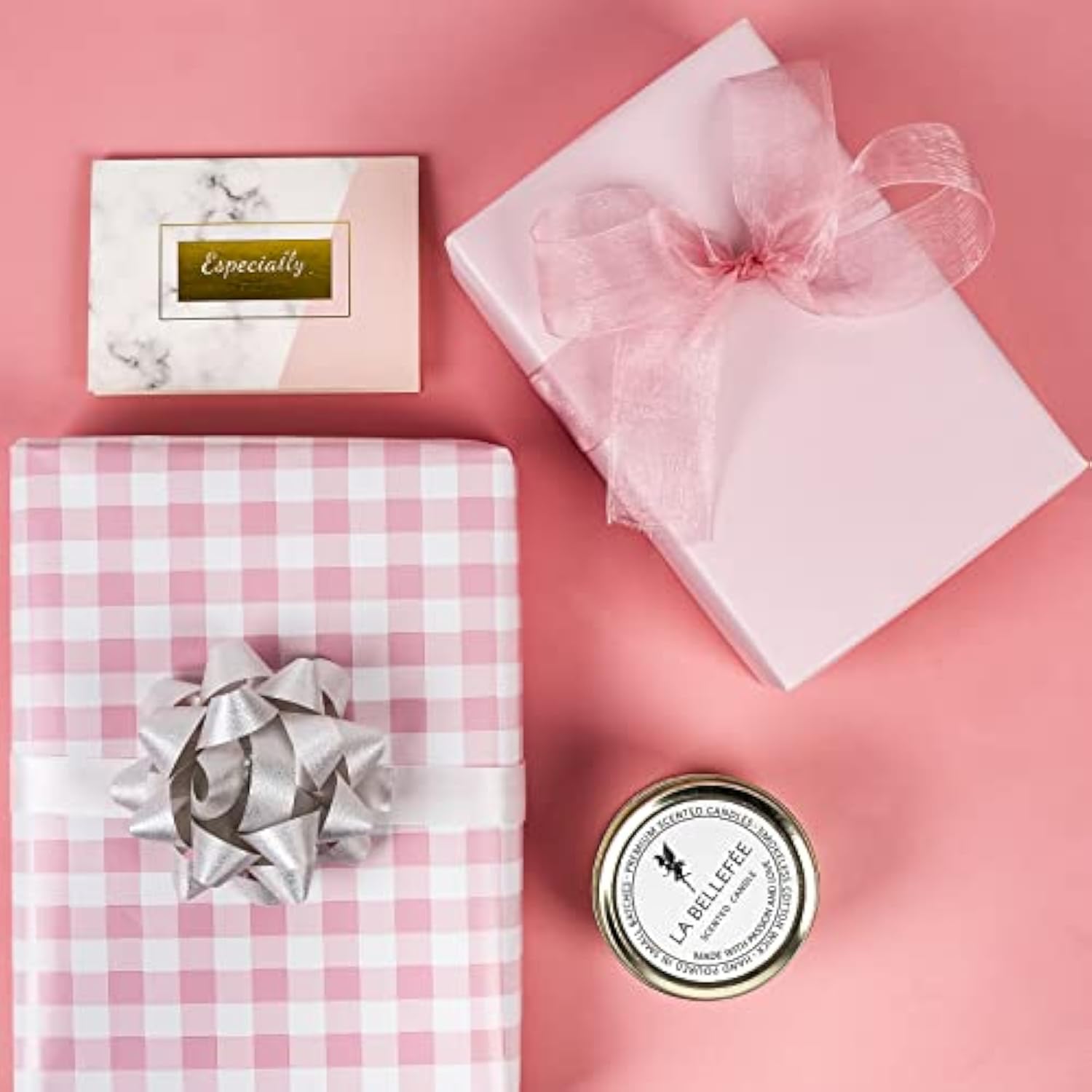 Reversible Wrapping Paper - Mini Roll - 17 Inch X 33 Feet - Pink And White Plaid Design For Birthday, Holiday, Wedding, Baby Shower