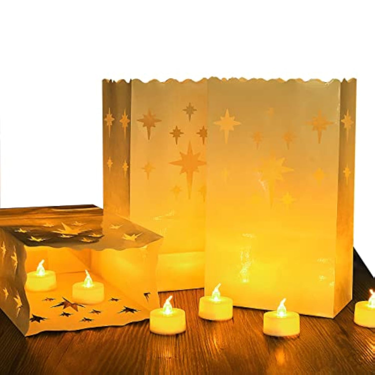 30 Pcs Luminary Bags With 30 Pcs Flameless Candles Flickering Tea Lights Candles Battery Operated Led Tea Lights For Wedding Party Valentine'S Day, Christmas Decoration - Meteor