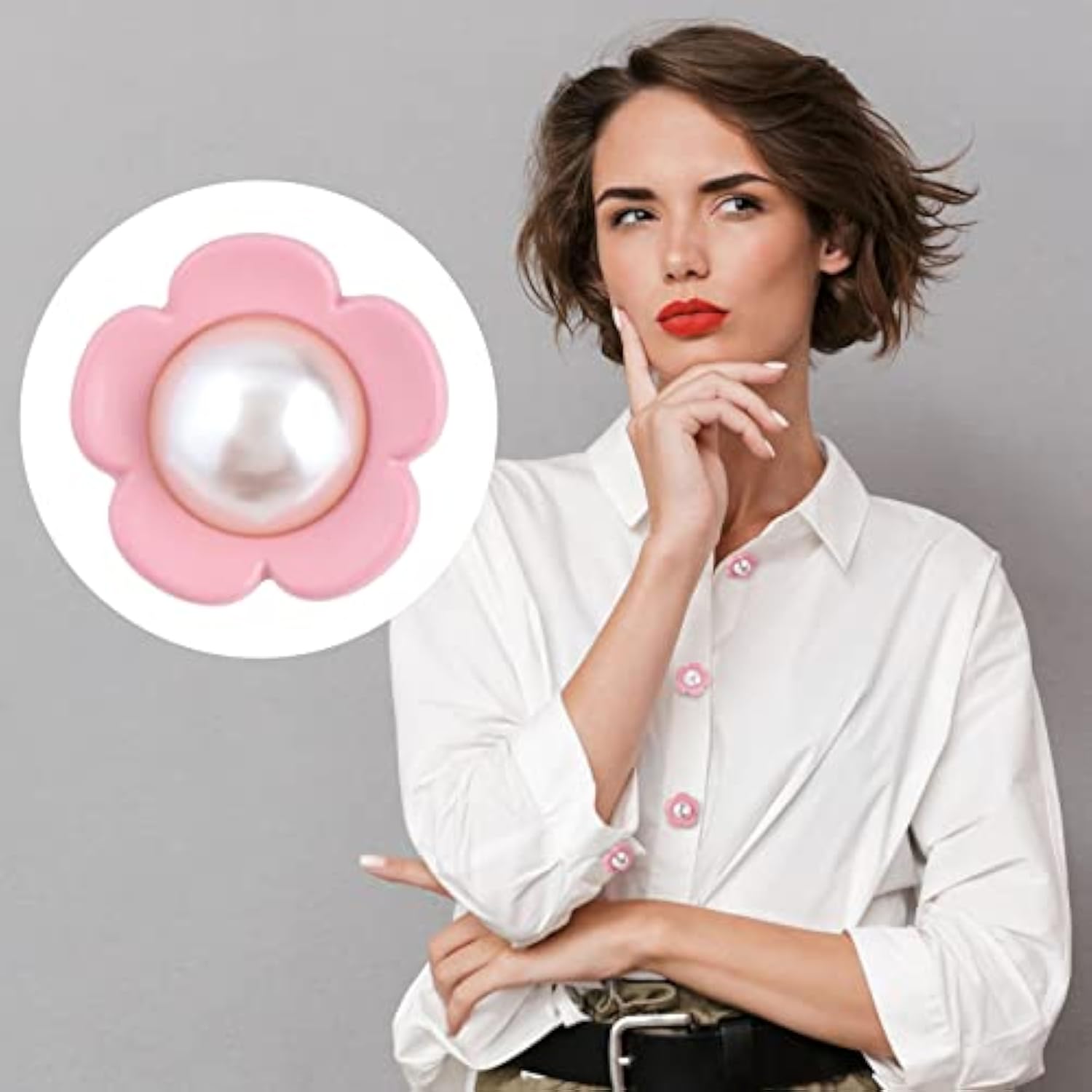 50Pcs Cute Flower Shank Pearl Sewing Buttons 18Mm(Pink,White)