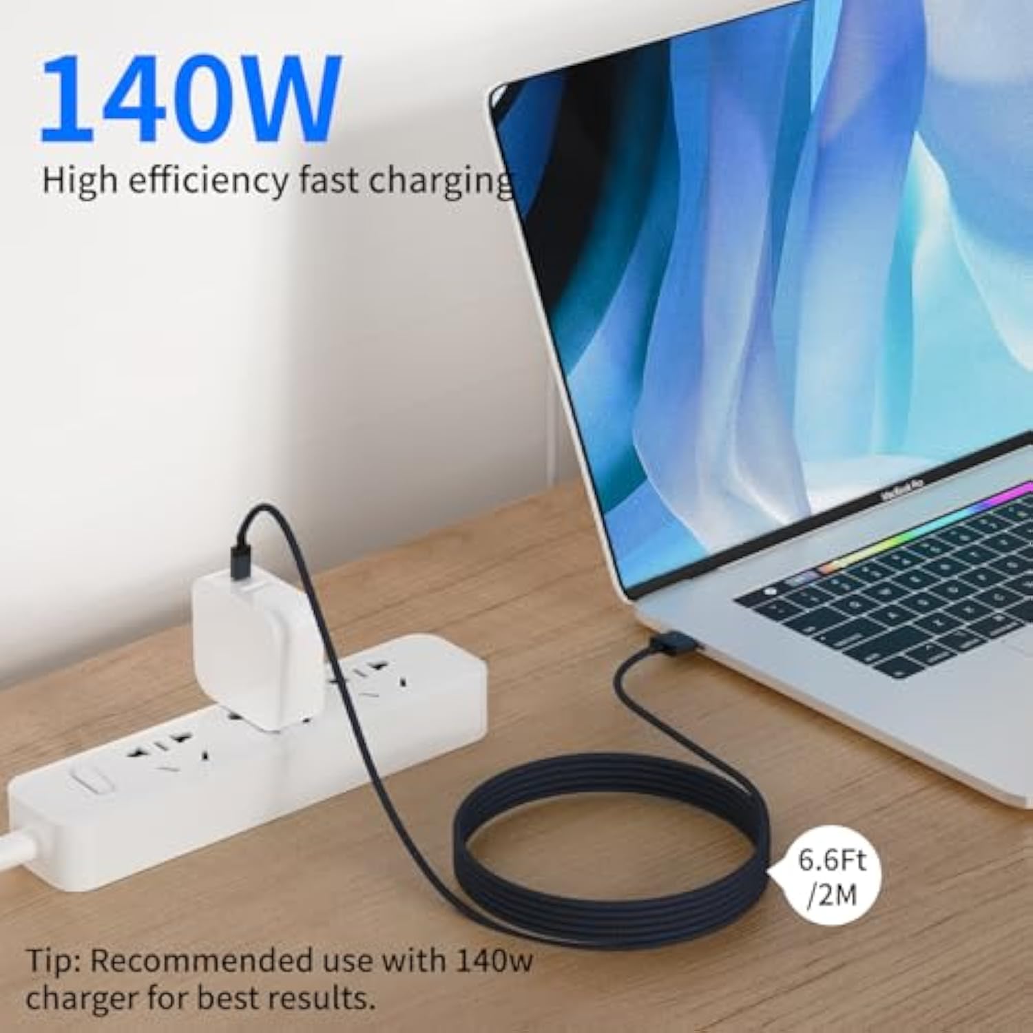 140W Usb-C To Magnetic 3 Cable (6.6Ft), Fast Charging For Macbook Air (15''/13'' M4 2025, M3 2024, M2 2023, M2 2022), Pro (16"/14" 2024/2023/2021)– Blue