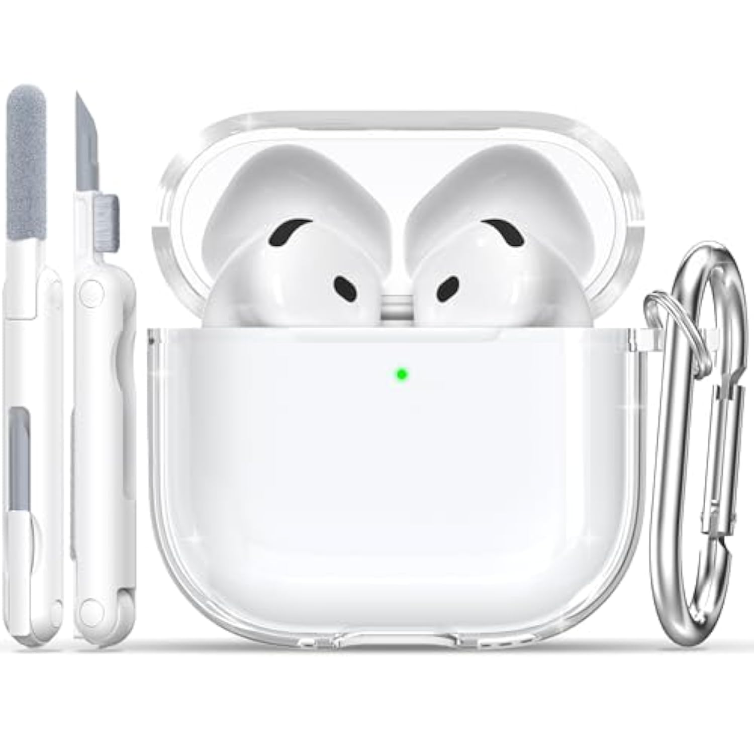 For Airpods 4 Protective Case, Soft Tpu Airpods 4Th Generation Protective Case, Transparent With Cleaning Kit, With Keychain, For Apple Airpods 4 Gen, Unisex -White