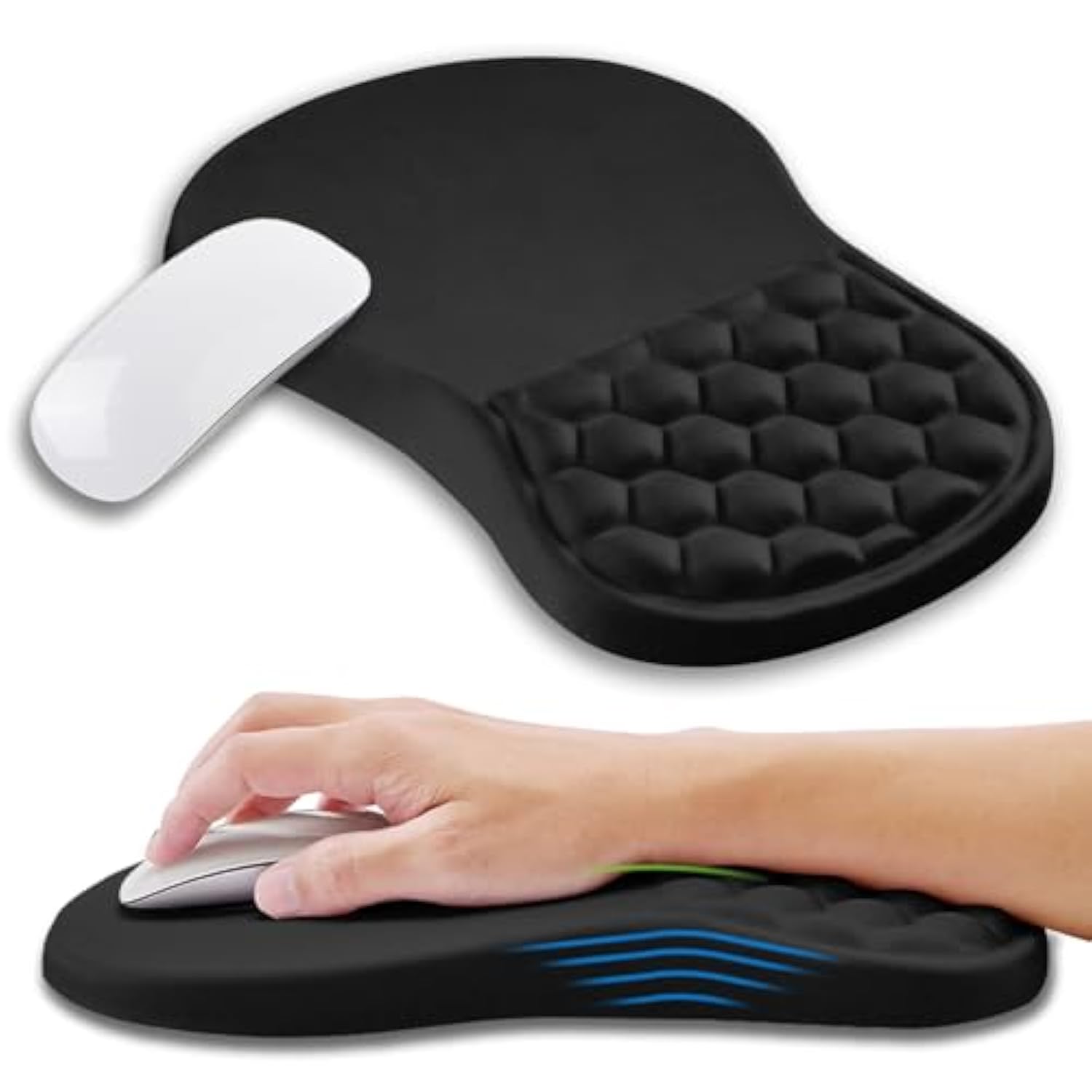 Ergonomic Mouse Pad Wrist Support With Memory Foam Massage Bulge, Carpal Tunnel Pain Relief Mousepad Wrist Rest For Mouse(12X8 Inch, Black)