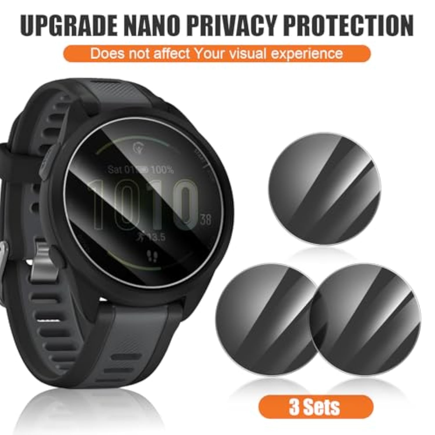 3 Pack Privacy Screen Protector For Garmin Forerunner 165 Smartwatch, [Anti-Spy Tempered Glass] Easy Install, 9H Tempered Glass Protective Film For Garmin Forerunner 165