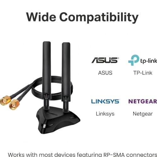 High Gain 10Dbi Wifi Antenna, Tri-Band 2.4/5/6Ghz For Router & Pc, Long Range Rp-Sma Male Magnetic Base With 4Ft Extension Cables Boost Signal For Gaming, Streaming, Iot, For Asus, Tp-Link, Netgear