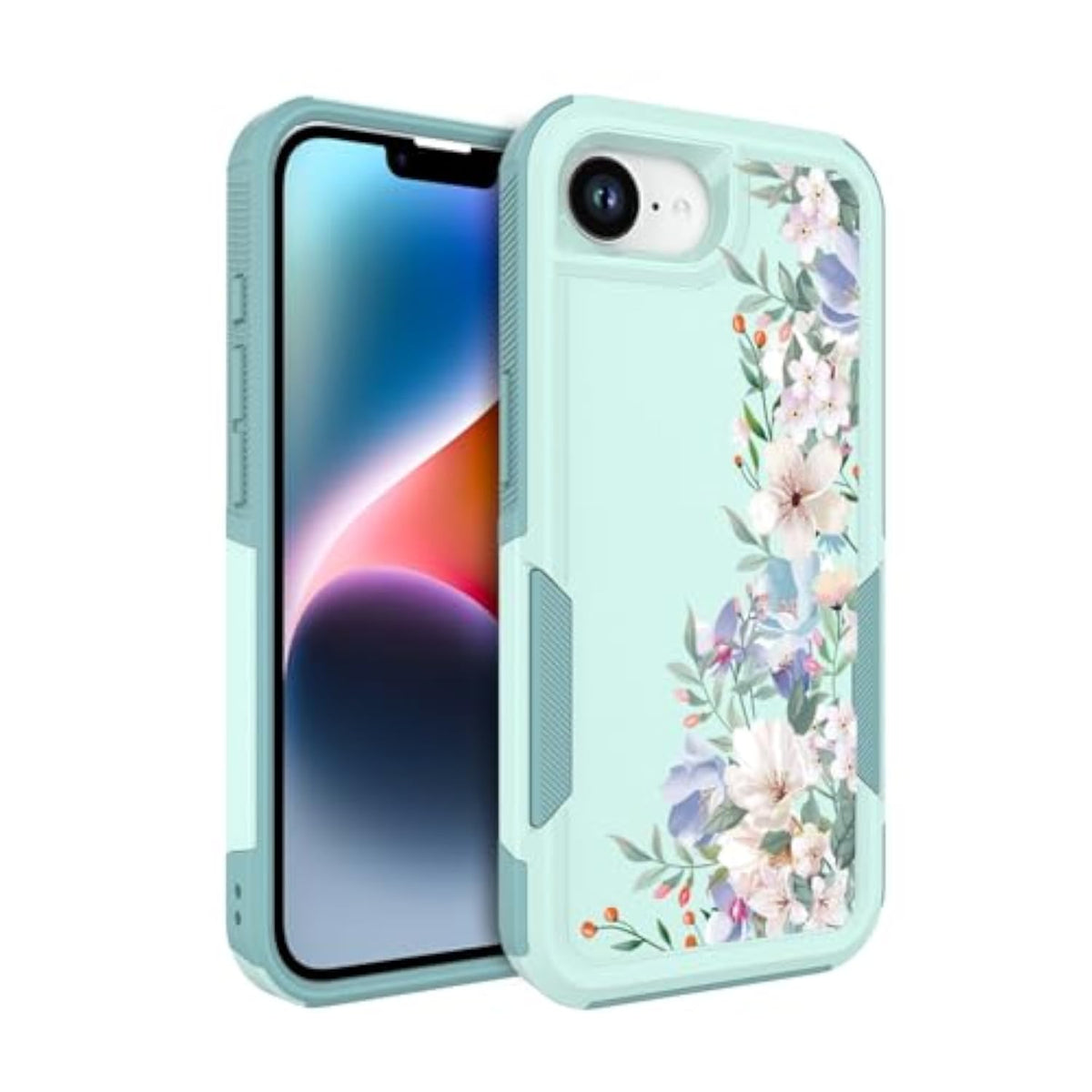 Mint Green and Magnolia Floral Design for iPhone 16e and 17e Cases