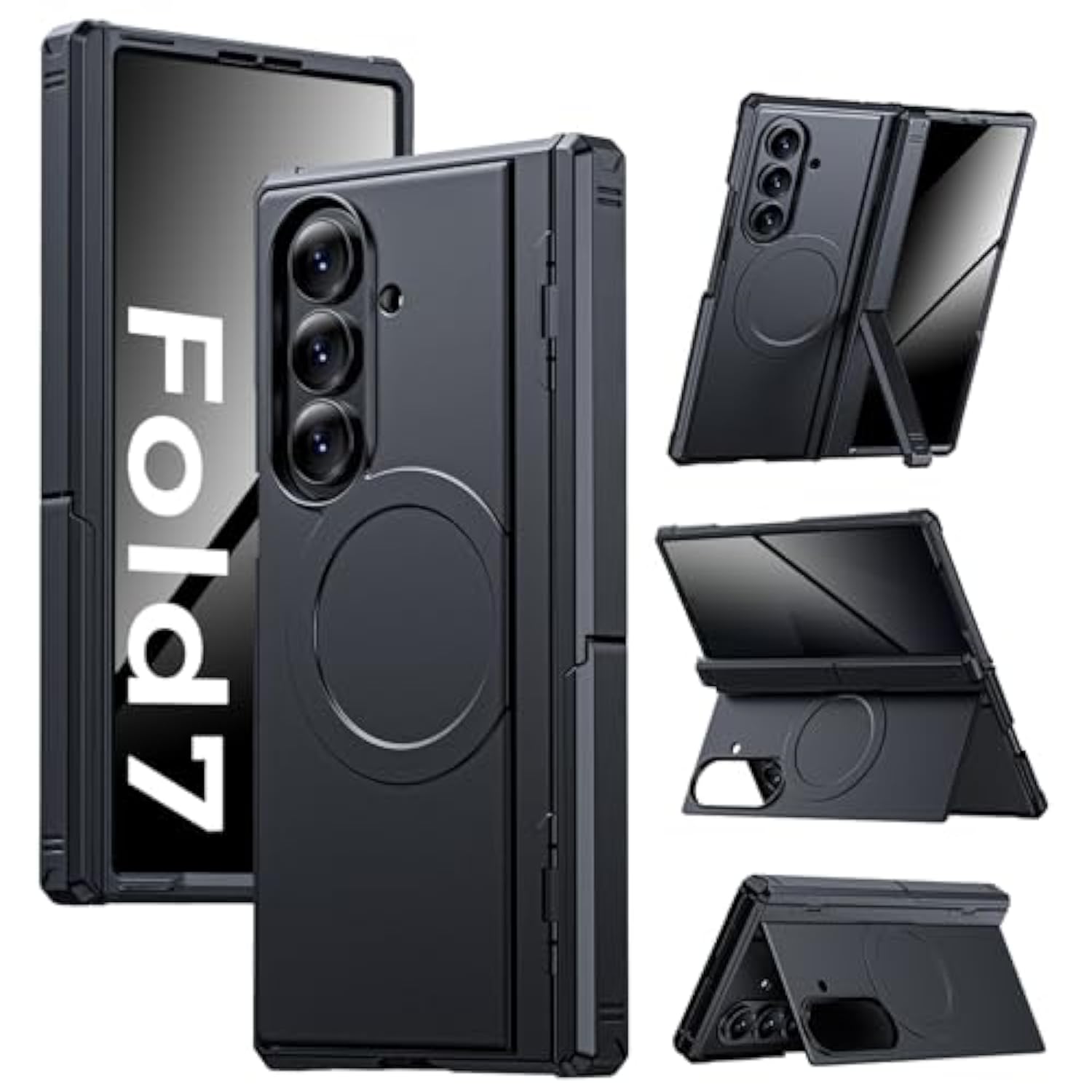 For Samsung Galaxy Z-Fold-7 Case: Magnetic Shockproof Rugged [Dual-Stand] [Hinge Protection] [Fit For Magsafe] [Anti Spy] Soft Matte Armor Protective Cover For Zfold 7 5G 2025 (Black)