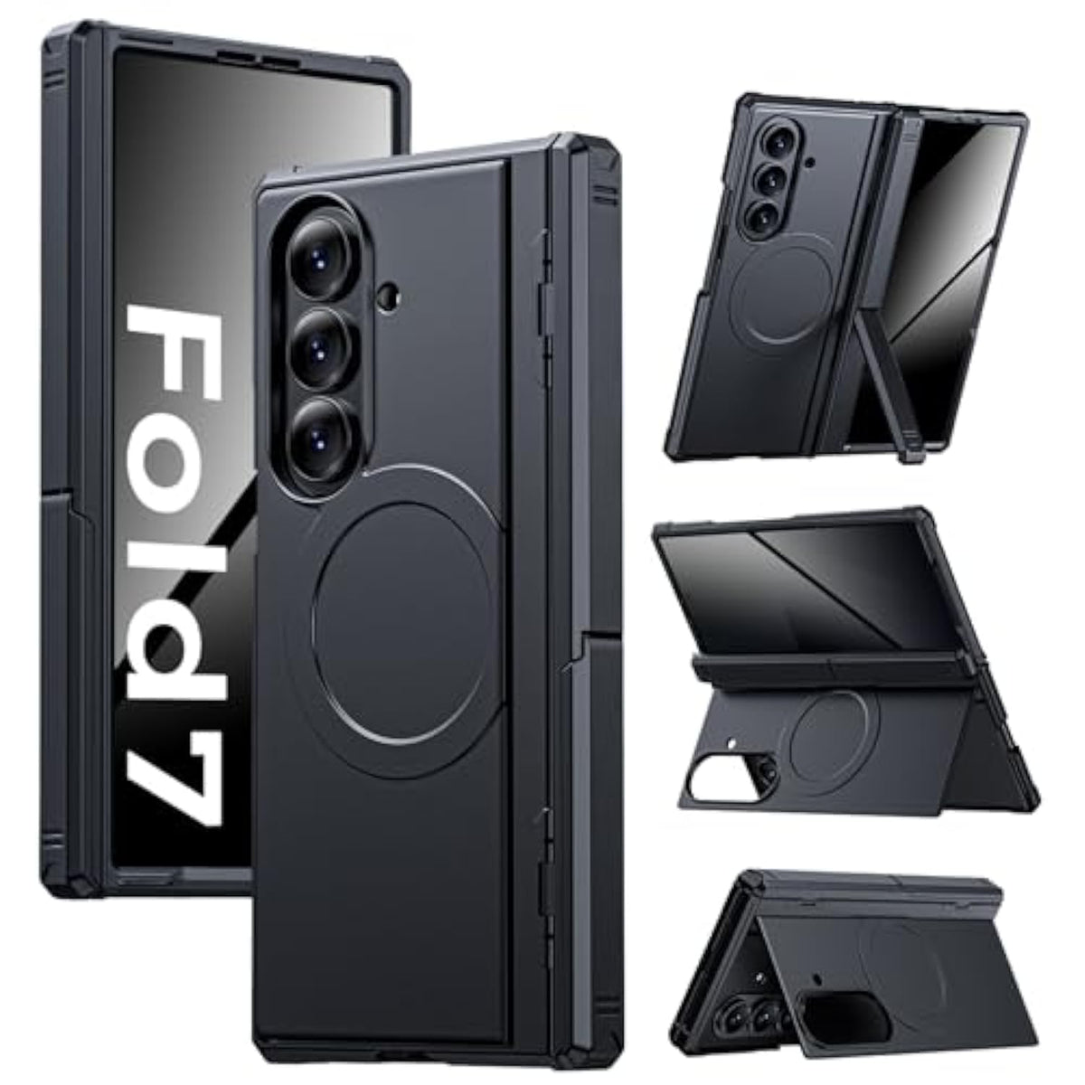 For Samsung Galaxy Z-Fold-7 Case: Magnetic Shockproof Rugged [Dual-Stand] [Hinge Protection] [Fit For Magsafe] [Anti Spy] Soft Matte Armor Protective Cover For Zfold 7 5G 2025 (Black)