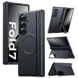 For Samsung Galaxy Z-Fold-7 Case: Magnetic Shockproof Rugged [Dual-Stand] [Hinge Protection] [Fit For Magsafe] [Anti Spy] Soft Matte Armor Protective Cover For Zfold 7 5G 2025 (Black)
