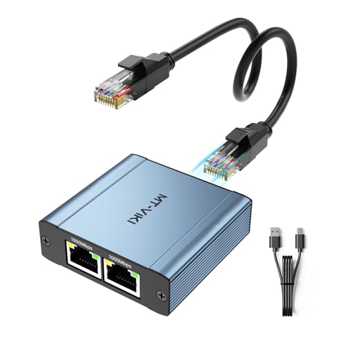 Ethernet Splitter 1 To 2 High Speed 1000Mbps, Gigabit Dual Rj45 Splitter Adapter For Cat5/5E/6/7/8 Cable [Aluminum Case With Power Cable]