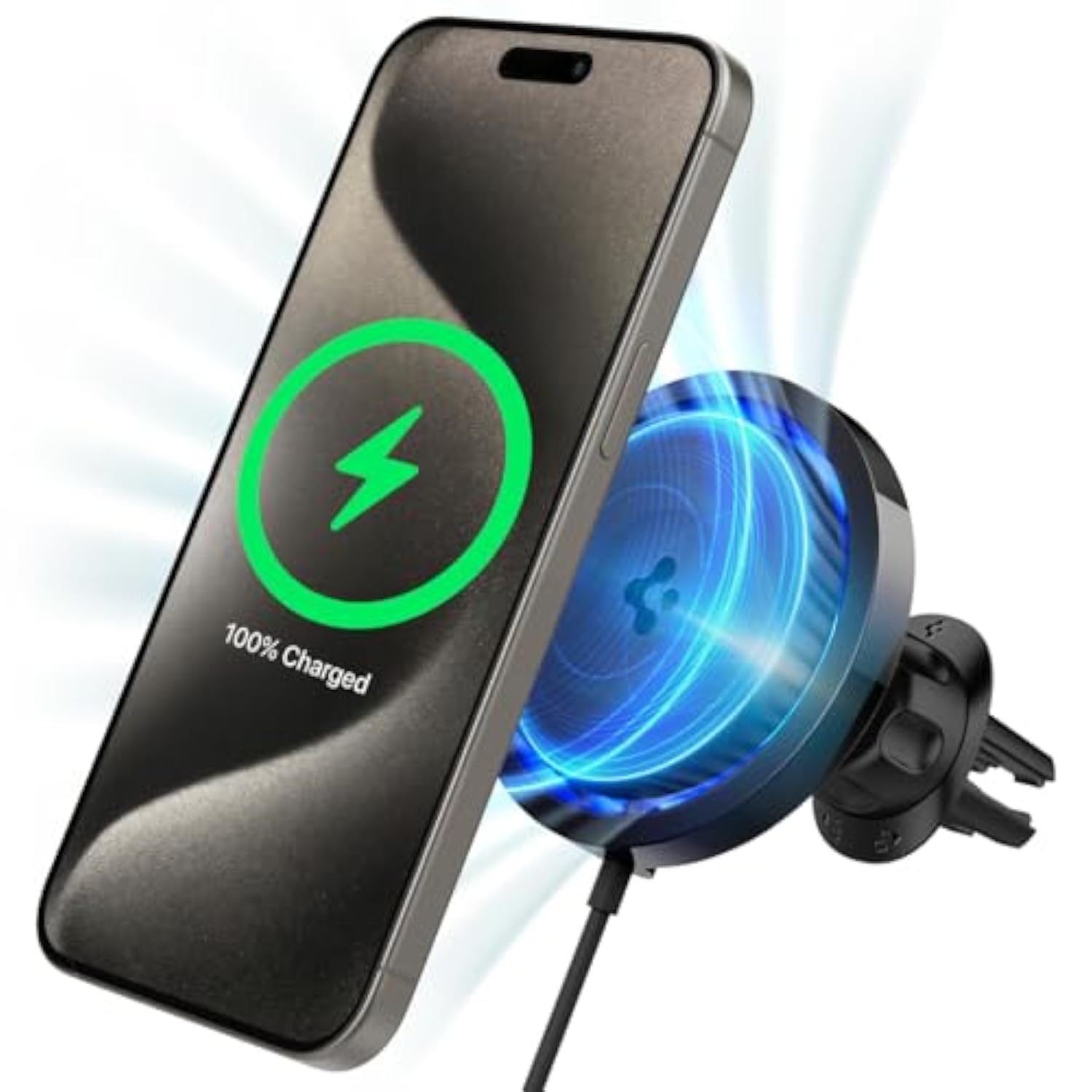 Spigen Onetap Pro 3 Cryomax (Fast Charging With Ultra-Quiet Noiseless Cooling) Wireless Magsafe Car Mount Charger Airvent Clip Designed For Iphone 15, 14, 13, 12, And Magsafe Compatible Cases