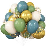Green Blue Balloons Sage Beige Gold Balloons Jungle Woodland Party Decorations Dusty Blue Green White Balloon 60Pcs 12Inch Latex Balloons Gold Confetti Helium Safari Wild One Dino Birthday Diy