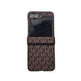 Samsung Galaxy Z Flip 5 Luxury PU Leather Case with Hinge Protection - Classic Folding Slim Full Protective Phone Cover Case Compatible with Galaxy Z Flip 5 Coffee