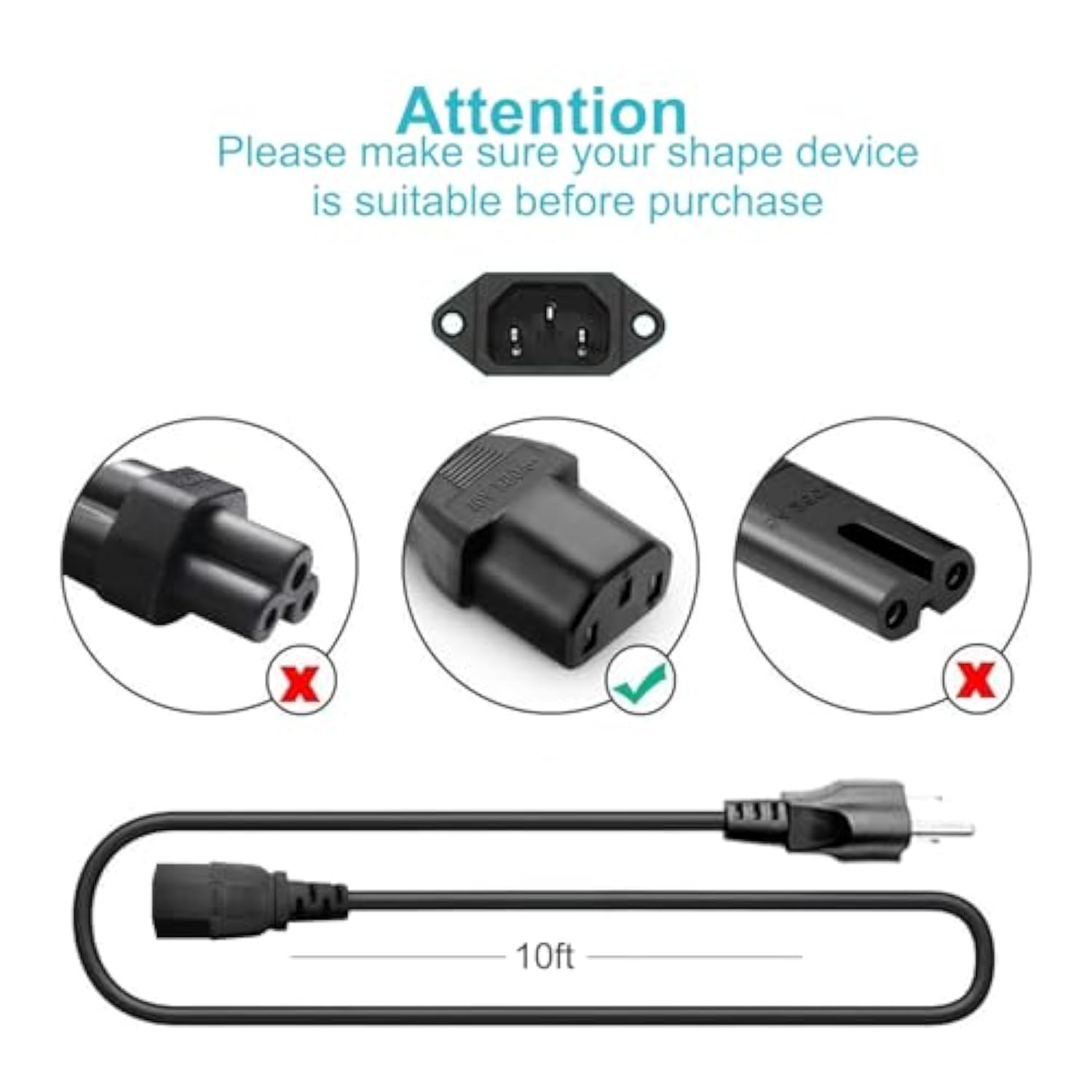 10Ft 3 Prong Ac Power Cord Tv Universal Treadmills Cable For Computer Monitor, Horizon Fitness Treadmills, Superfit, Bowflex, Sole E35 E55 F63 F80,Goplus 2 In 1 Folding Treadmill Charger Replacement