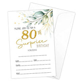 80Th Birthday Fill-In Invitations Cards With Envelopes (20 Count)?Greenery Surprise Birthday Party Supplies Decorations, Birthday Invites For Woman/Man - B12