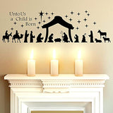 Large Christmas Nativity Scene Wall Decor Stickers Nativity Vinyl Wall Decal Christmas Decorations Religious Wall Murals Modern For Xmas Room Decor, Black (Unto Us A Child Is Born)