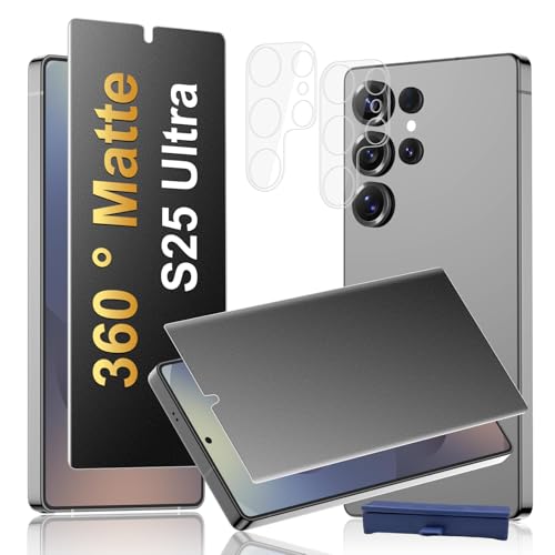 [2+2 Pack] 4 Way 360 °Matte Privacy Screen Protector for  Galaxy S25 Ultra with Camera Lens Protector, Fingerprint Sensor Compatible,