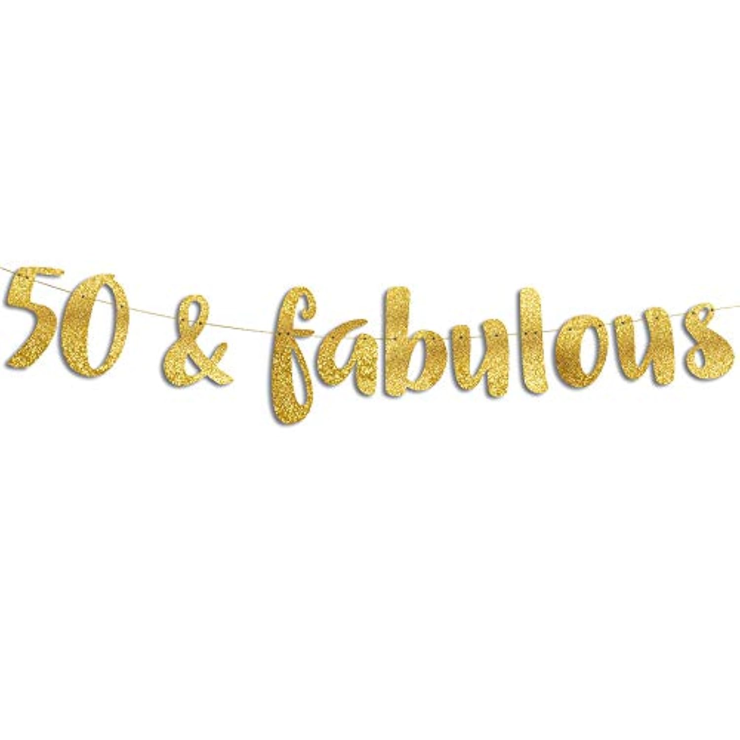 Gold glitter “50 & Fabulous” banner for 50th birthday or milestone celebration décor