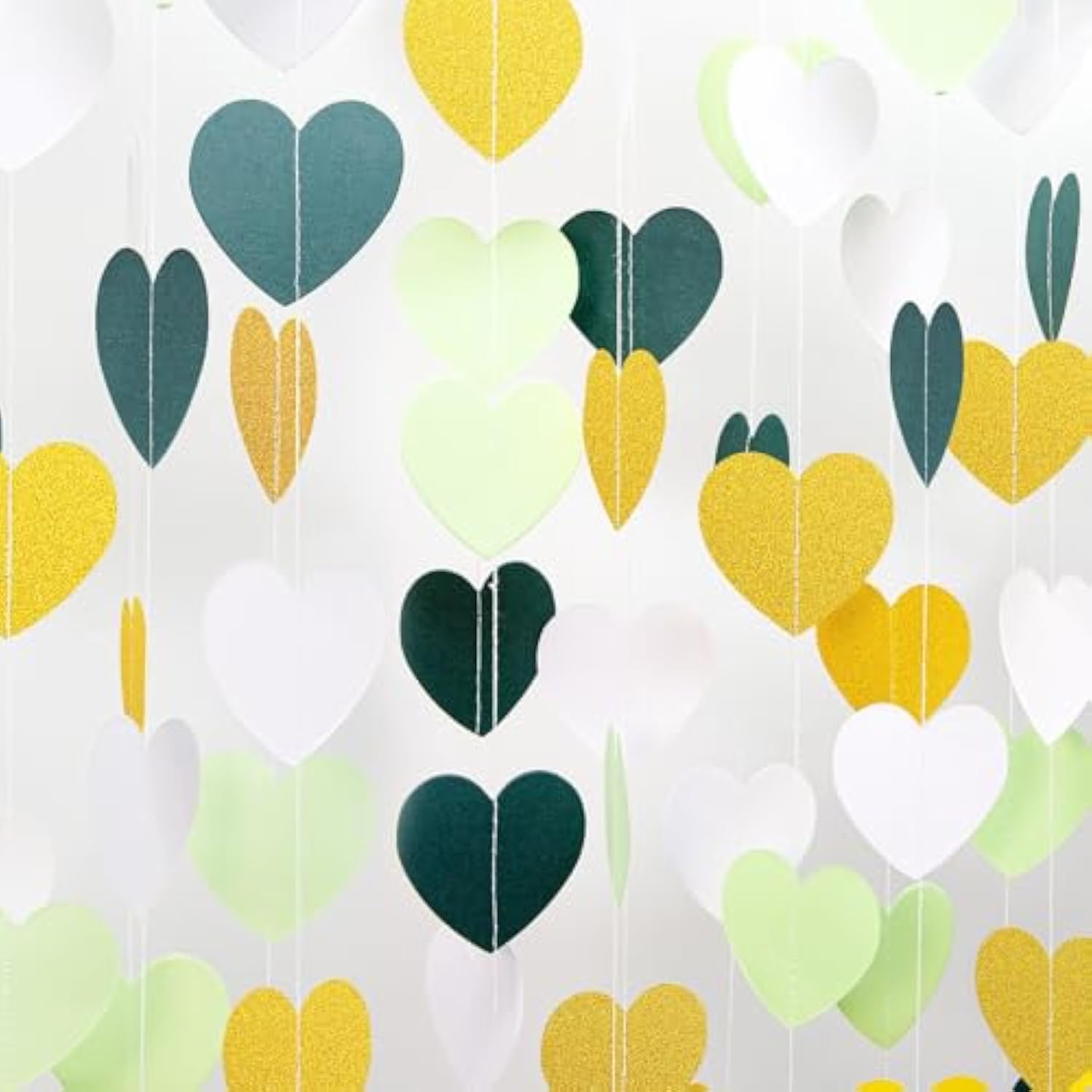 Sage Green White Gold Paper Heart Garland 52ft Party Decorations