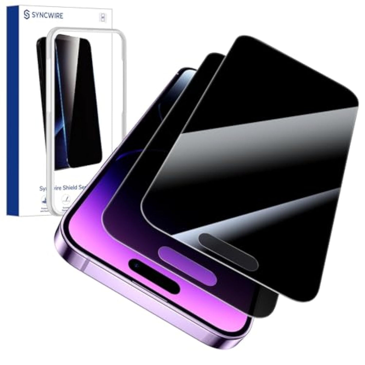 SYNCWIRE Privacy Screen Protector for iPhone 14 Pro Max with Easy Installation Kit, [Military-Grade Protection] 9H Shatterproof Full Coverage Anti-Spy Tempered Glass, 6.7 inch [2-Pack]