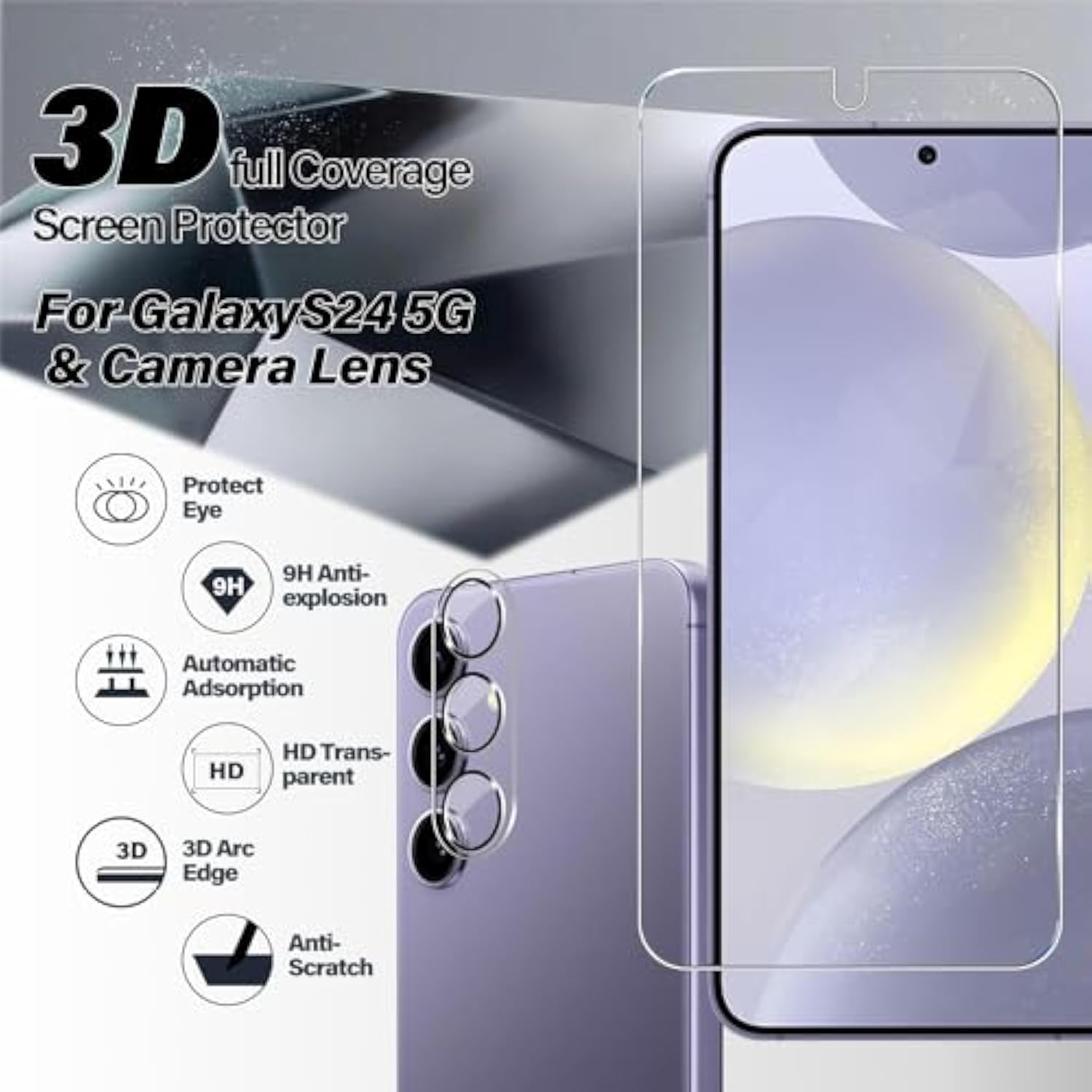 Galaxy S24 Tempered Glass Screen Protector + Camera Lens Protector [ 2 + 2 Pack ][Case Friendly] [Anti-Scratch] [Ultrasonic Fingerprint Unlock] Clear Hd Protective Film For Samsung Galaxy S24