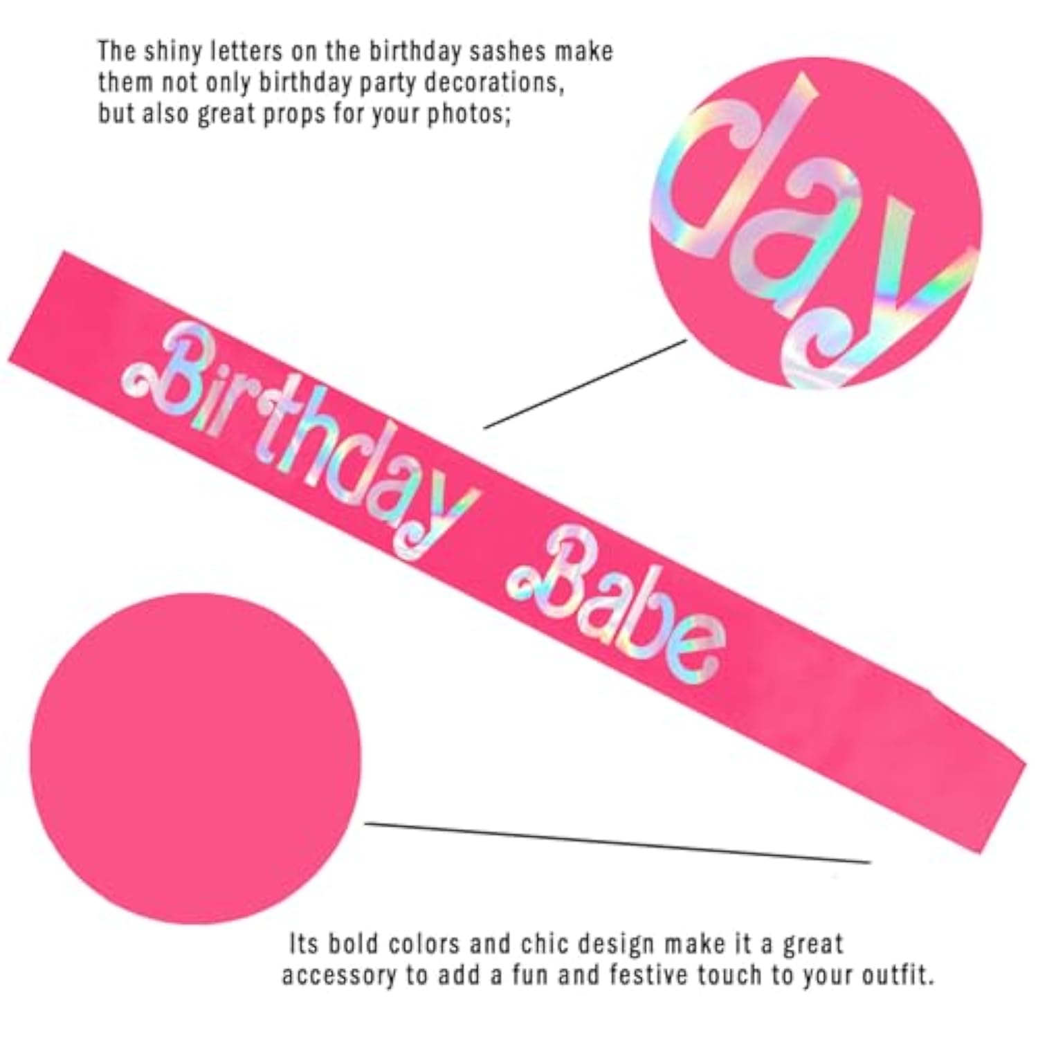 Birthday Babe Sash With Iridescent Foil, Hot Pink Birthday Sash For Girls, Birthday Gift For Women, Happy Birthday Sash For Official Teenager Sweet 16, 21St 30Th 40Th 50Th Or Any Other Bday Party