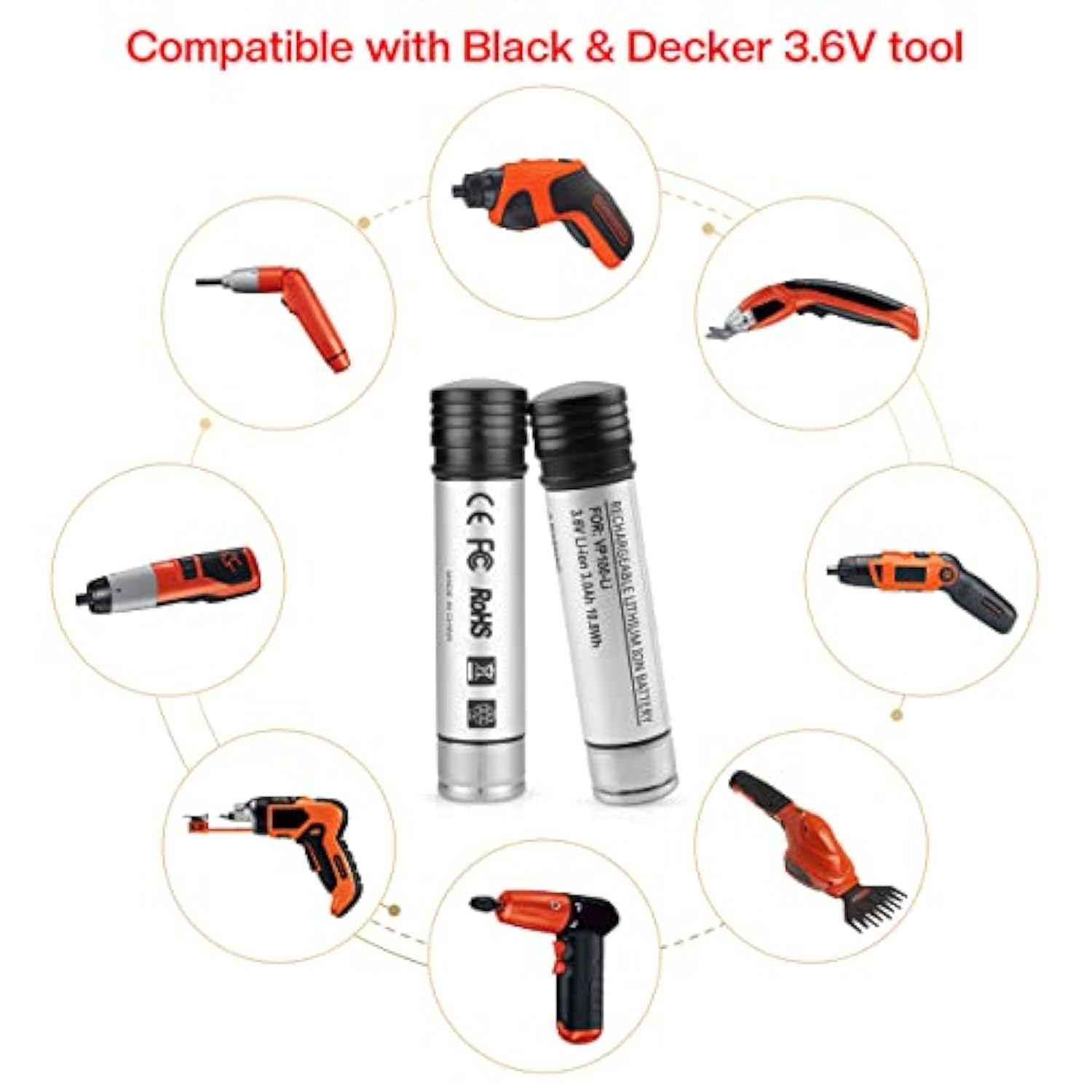 2Pack Vp100 Li-Ion Battery For Black Decker Versapak Batteries Vp100C Vp105 Vp105C Vp110 Vp110C Vp143, With 2Port Black Decker 3.6V Charger