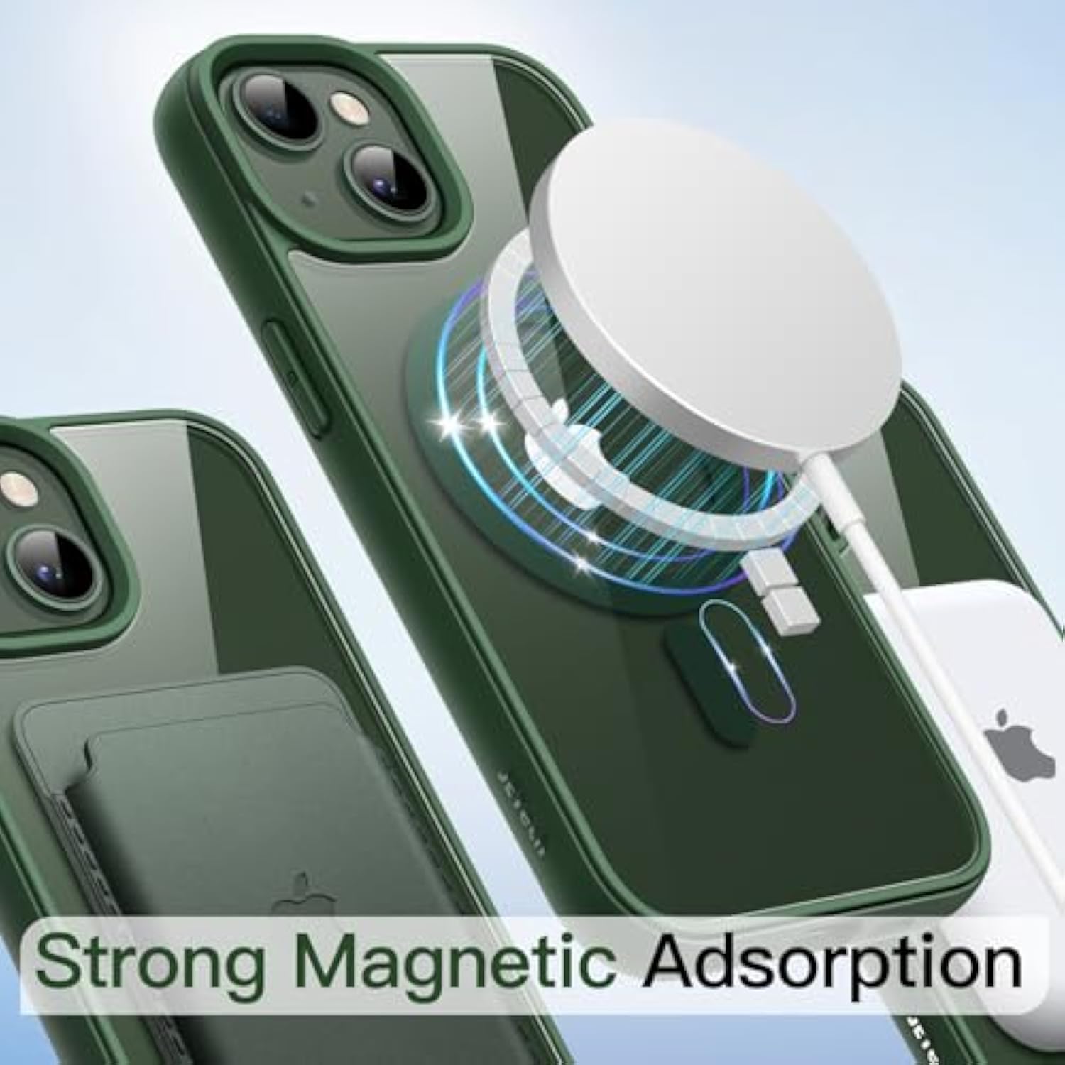 JETech Magnetic Case for iPhone 13 mini 5.4-Inch Compatible with MagSafe, Shockproof Phone Bumper Cover, Solid Color Matte TPU Frame, Anti-Scratch Clear Back (Green)