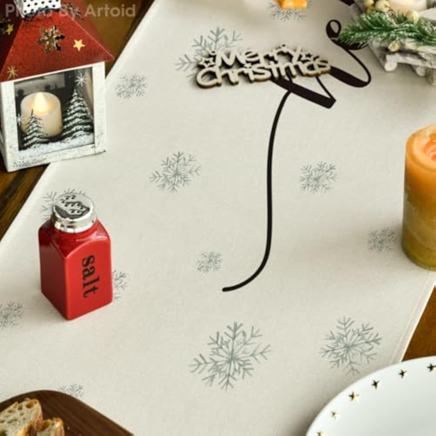 Ink Wash Painting Christmas Trees Hello Winter Table Runner, Seasonal Pine Kitchen Dining Table Decoration For Home Party Decor 13X72 Inch