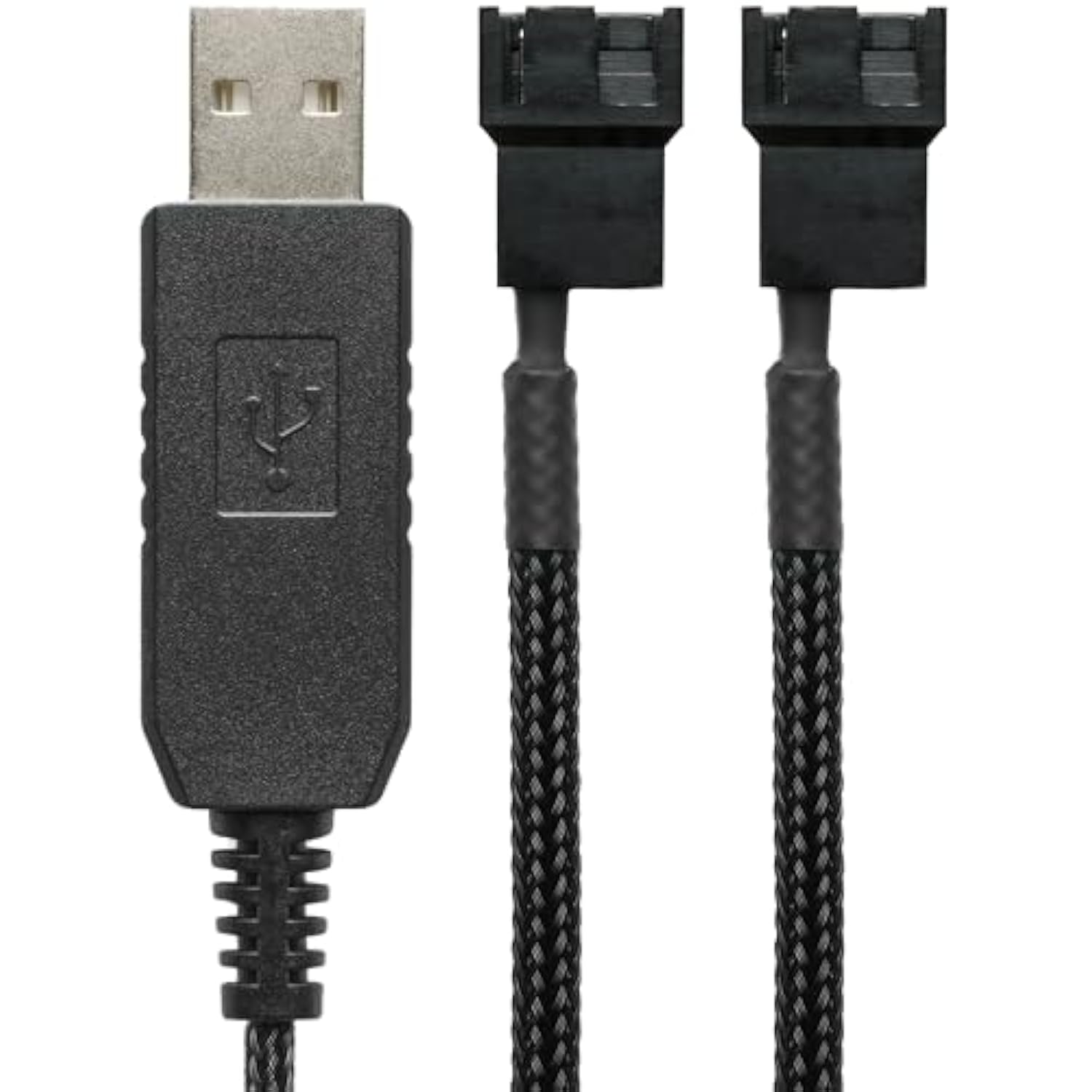 12V USB to Dual PC Fan Power Adapter 24 Inch Black Sleeved