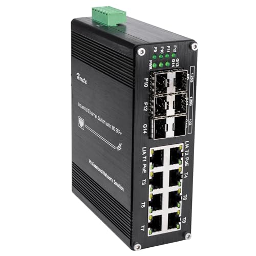 Hardened Industrial 14 Port Poe+ Switch 8 Port 10/100/1000Base-T + 4 Port 1.25G Sfp + 2 Port 10G Sfp+ Gigabit Unmanaged Switch 240W Poe Out Full/Half-Duplex Auto Mdi/Mdix 48-57V Input