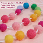 3 Pieces Wool Felt Ball Garland Colorful Pom Pom Garland Handmade 6.5 Feet Long 24 Balls Felt Banner For Wall Christmas Tree Decoration (Rainbow)