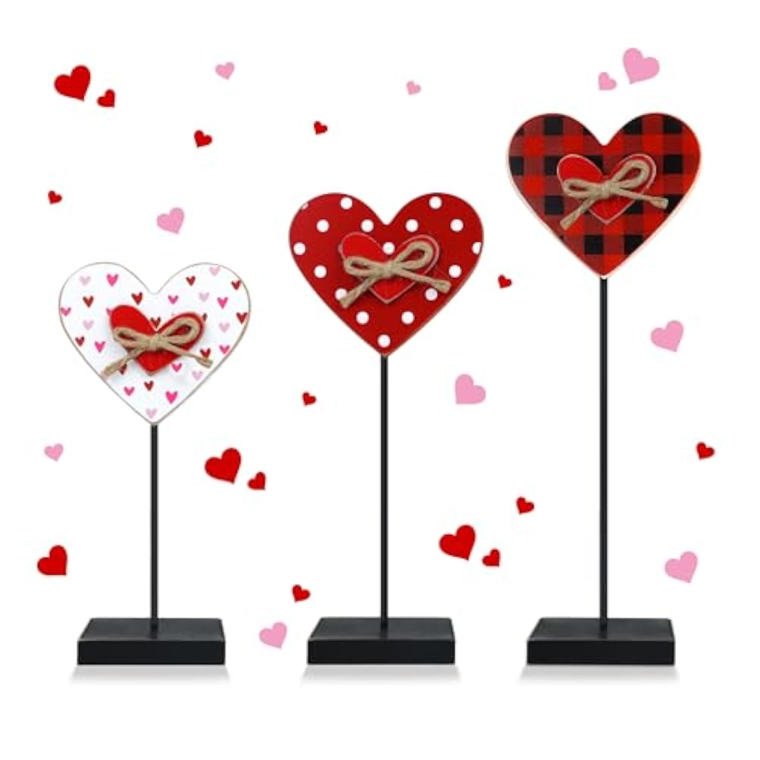3Pcs Valentines Day Decorations Wooden Heart Sign, Rustic Farmhouse Valentine'S Day Wooden Table Signs Freestanding Valentines Table Centerpiece For Home Party Mantle Shelf Tiered Tray Decor