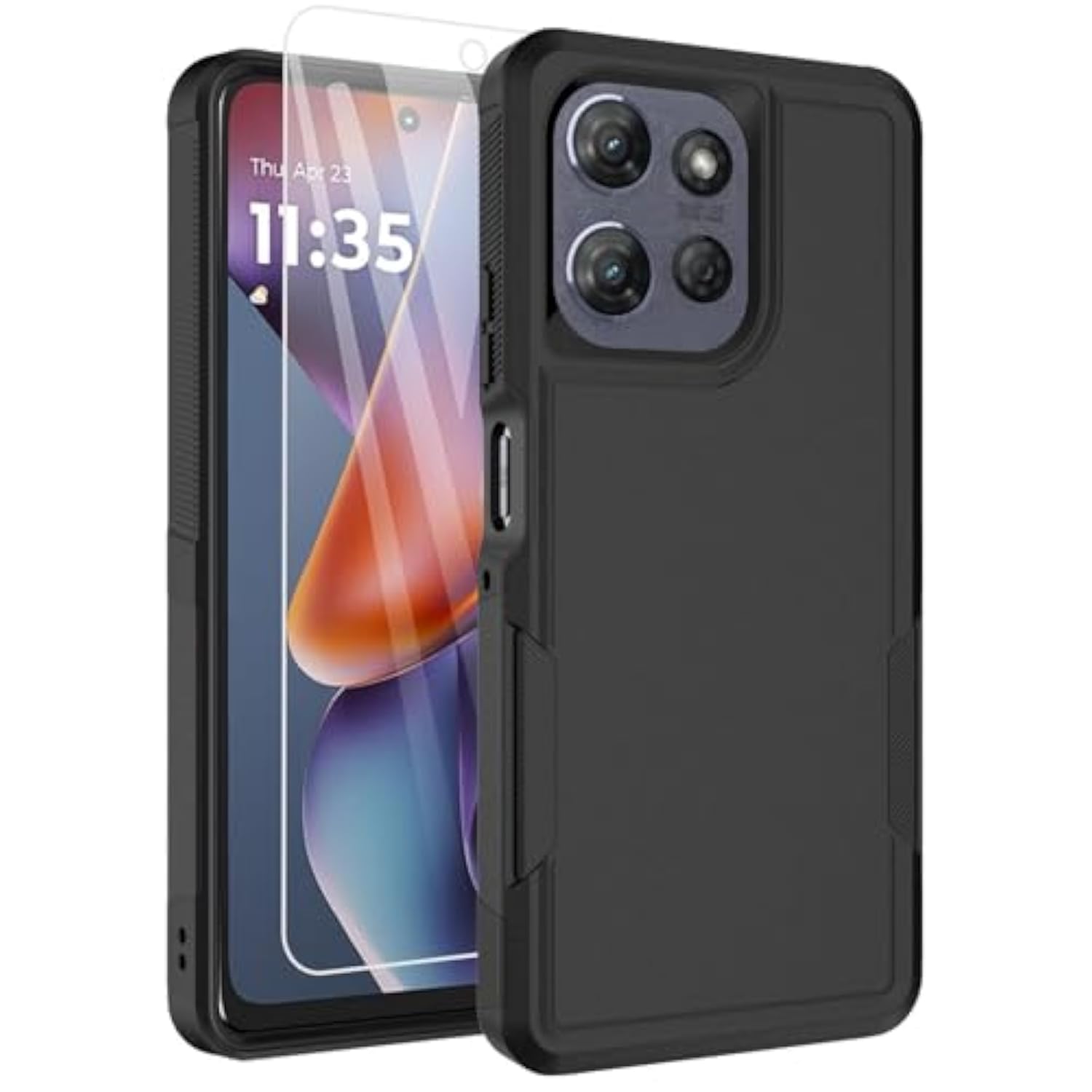 For Moto G 2025 Case, Motorola Moto G 5G 2025 Case, With Glass Screen Protector, 15Ft Military-Grade Drop Protection, Dual Layer Full Body Shockproof Phone Case, Black