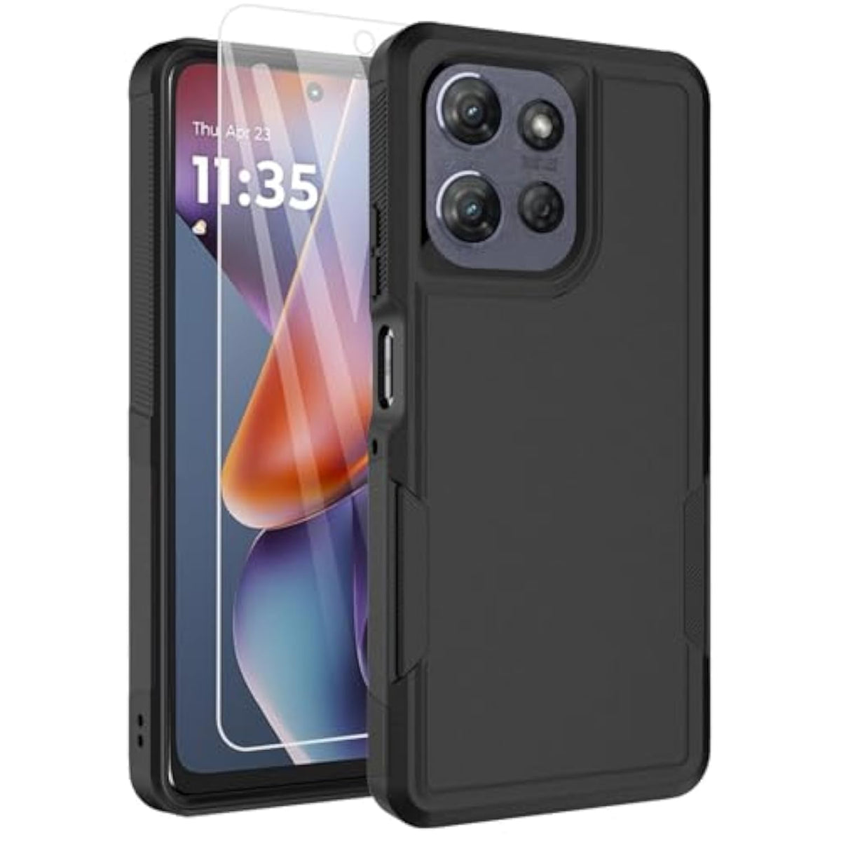 For Moto G 2025 Case, Motorola Moto G 5G 2025 Case, With Glass Screen Protector, 15Ft Military-Grade Drop Protection, Dual Layer Full Body Shockproof Phone Case, Black