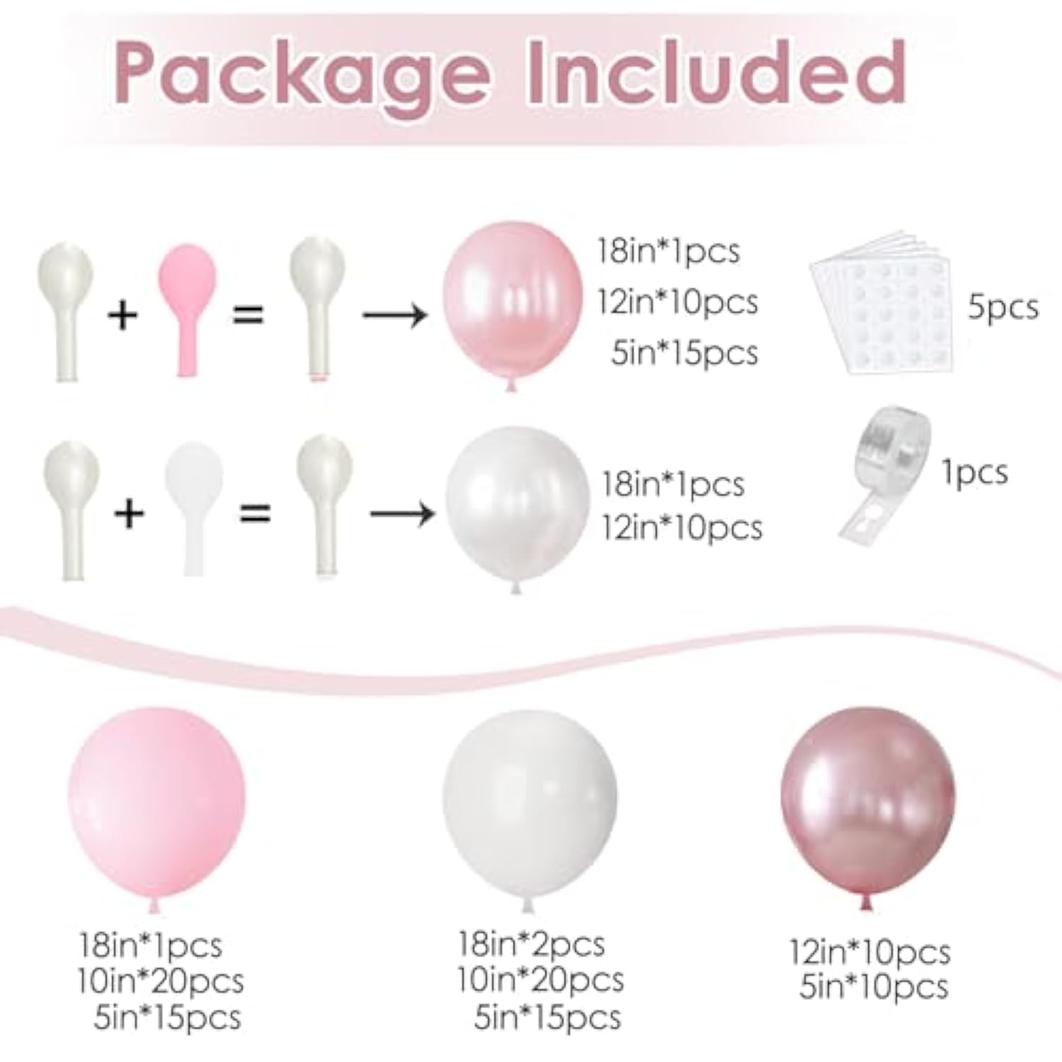 Pink And White Balloons Arch Kit, Double Stuffed Pastel Pink Balloon Garland Include Light Pearl Pink White And Metallic Pink Balloons For Coquette Wedding Birthday Party Bridal Shower Decorations