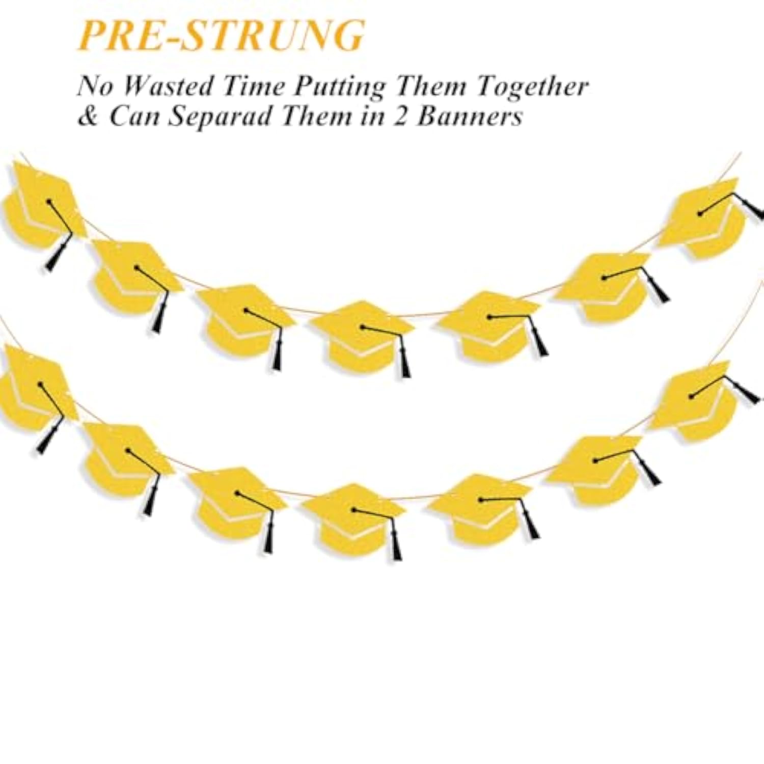 2026 Graduation Hat Banners Garlands Gold Glitter Graduation Party Decoration Banners Graduation Cap Banners Garlands Class Of 2026 Graduation Party Banners For College High School