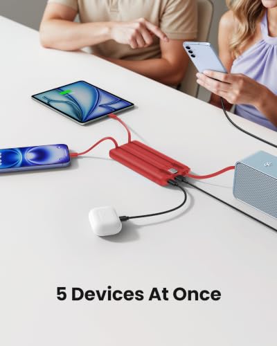 Portable Charger Power Bank, External Battery Pack with Cords Wires, Light 10000mAh Travel Essentials Battery Bank 5 Outputs 2 Inputs LED Display