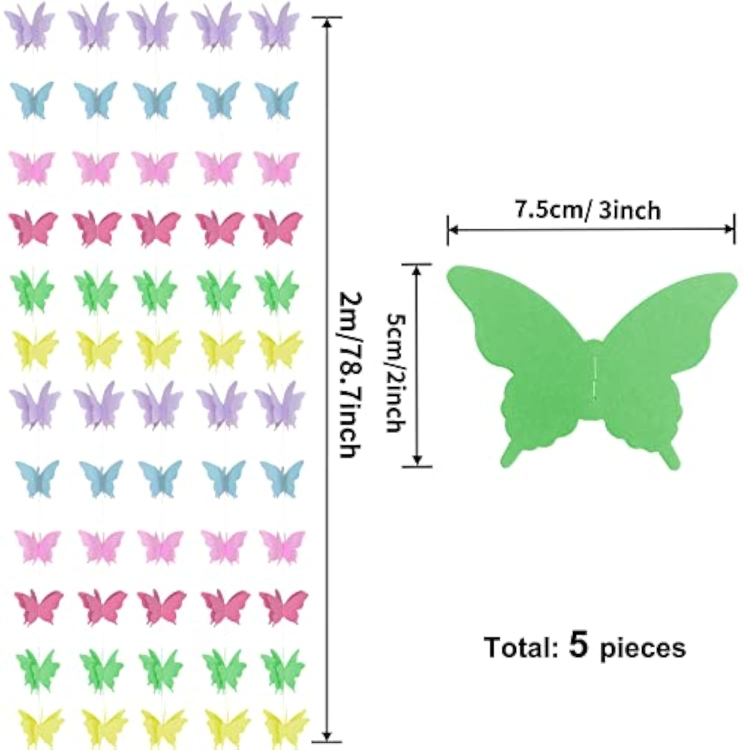 5 Pieces Rainbow Heart Garland Decorations Valentines Colorful 3D Hear