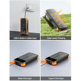 Solar Charger Power Bank, 40000Mah Portable Charger Pd 20W Fast Charging Solar Power Bank Built In 4 Cables And Usb-C In/Output, Camping Essentials External Battery Pack With Flashlights