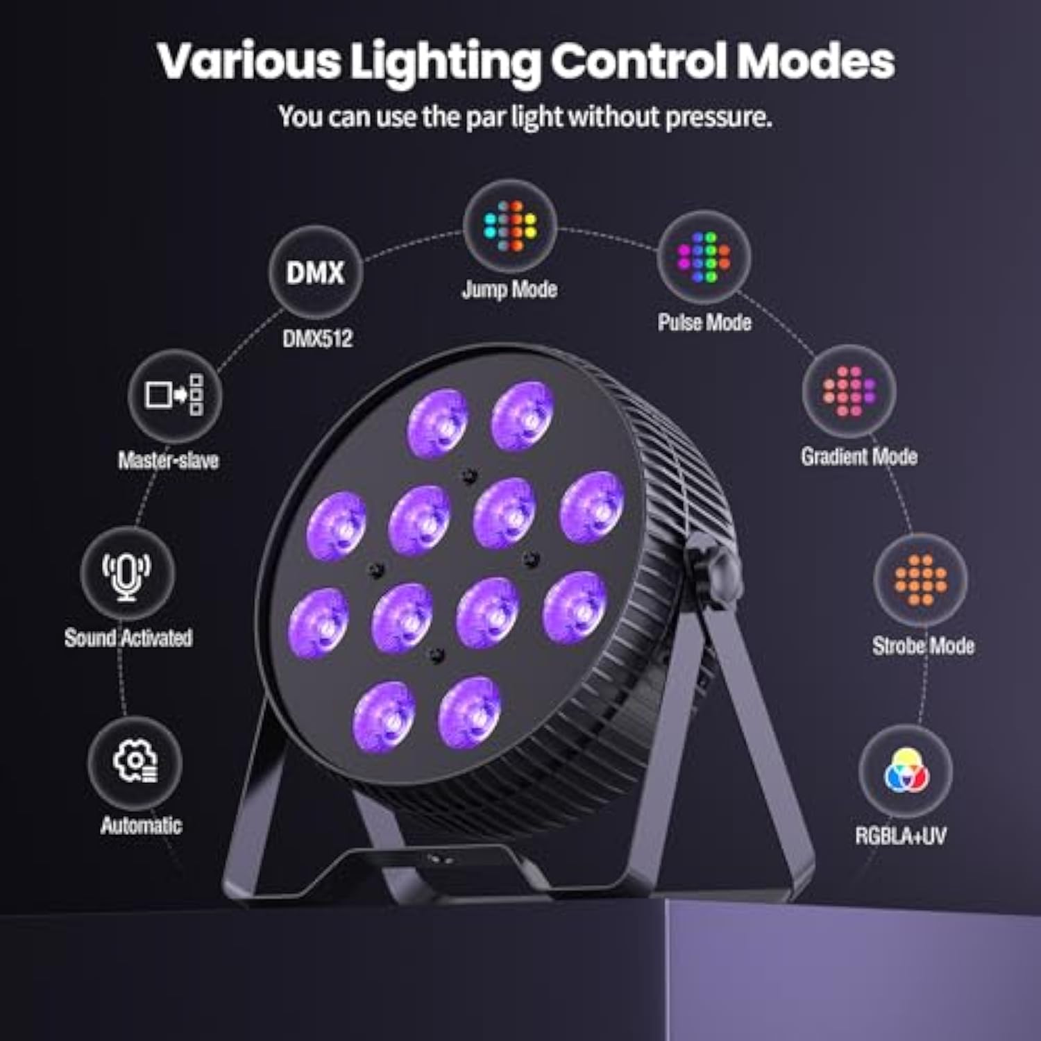 Led Stage Lights, 12X18W Dj Par Light, Rgb+Lime+Amber+Uv 6-In-1 Wash/Strobe Effect Stage Lighting, Dmx512/Sound Activated Uplighting Lights For Dj, Parties, Concerts, Bars, 4-Pack