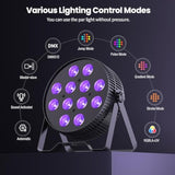 Led Stage Lights, 12X18W Dj Par Light, Rgb+Lime+Amber+Uv 6-In-1 Wash/Strobe Effect Stage Lighting, Dmx512/Sound Activated Uplighting Lights For Dj, Parties, Concerts, Bars, 2-Pack