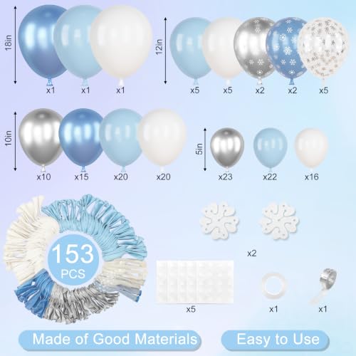 153pcs Blue White Balloon Arch Garland Kit Different Sizes