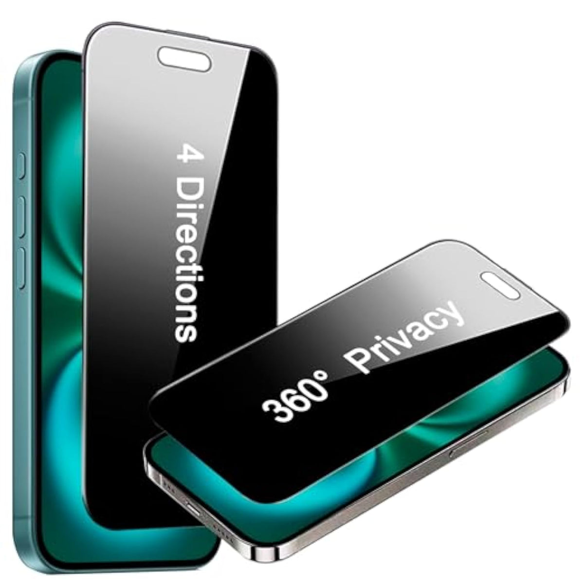 2 Pack 4 Way 360 Degree Privacy Screen Protector For Iphone 16/Iphone 15 6.1 Inches, 4 Directions Horizontal And Vertical All Around Anti Spy Tempered Glass Film, Face Id Sensitive