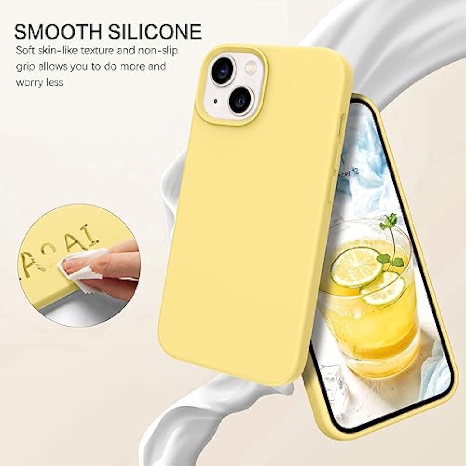 For Iphone 13 Mini Case, Iphone 13 Mini Phone Case, Slim Fit Liquid Silicone Soft Gel Rubber Anti-Scratch Shockproof Phone Cover With Microfiber Lining For Iphone 13 Mini 5.4", Yellow