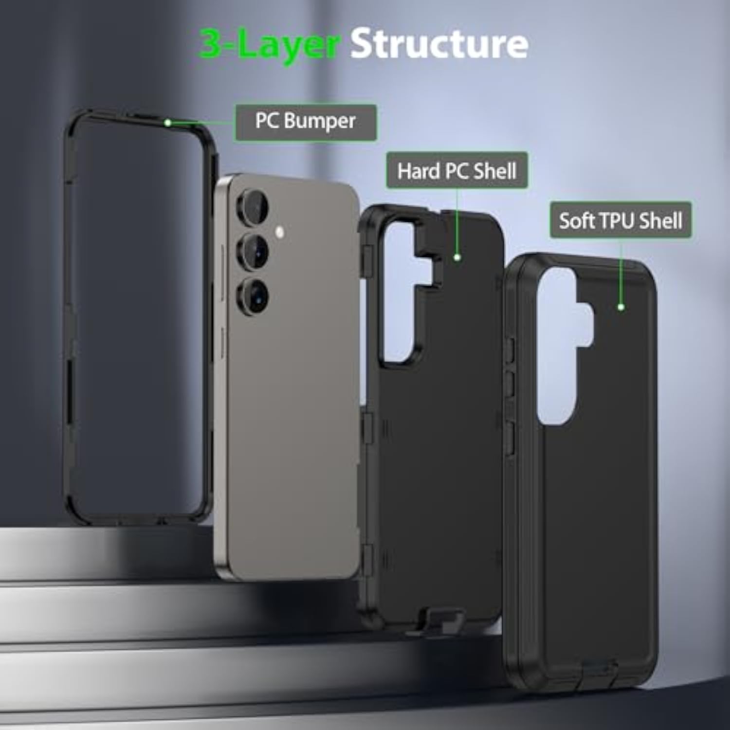 Heavy Duty Protective Phone Case for Samsung Galaxy S25 Black